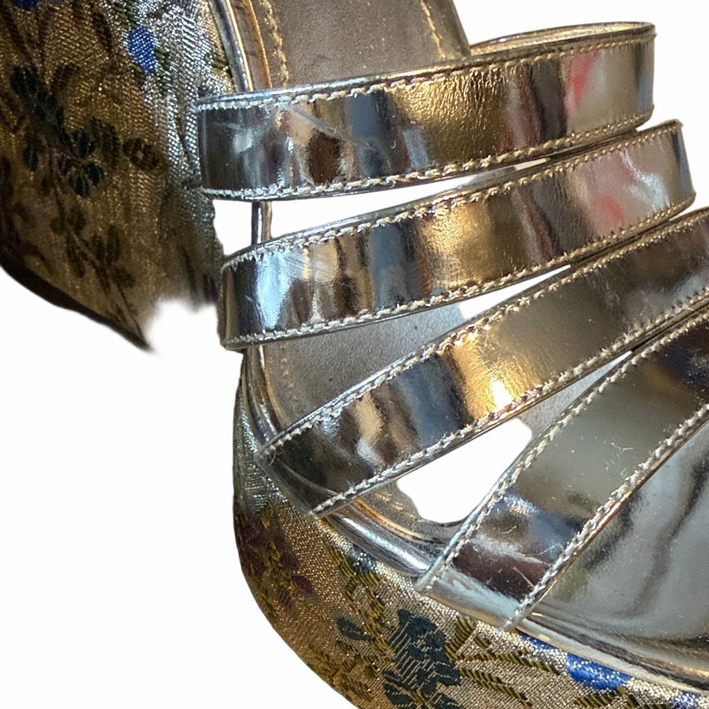 Prada Metallic Silver Jacquard Wedge Sandals | EUC | Sz 38 / 8US - Picture 7 of 7